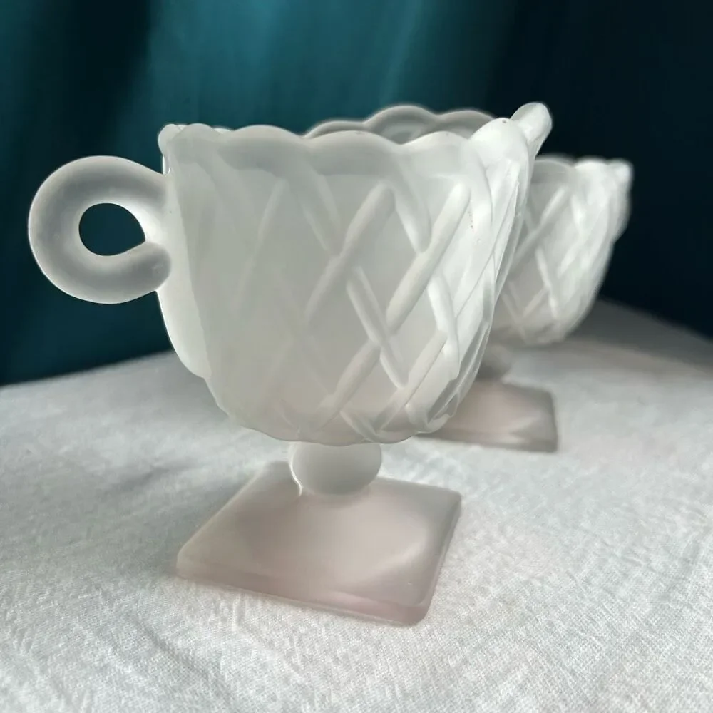 Indiana Glass Frosted Pretzel Pattern Creamer and Sugar Set